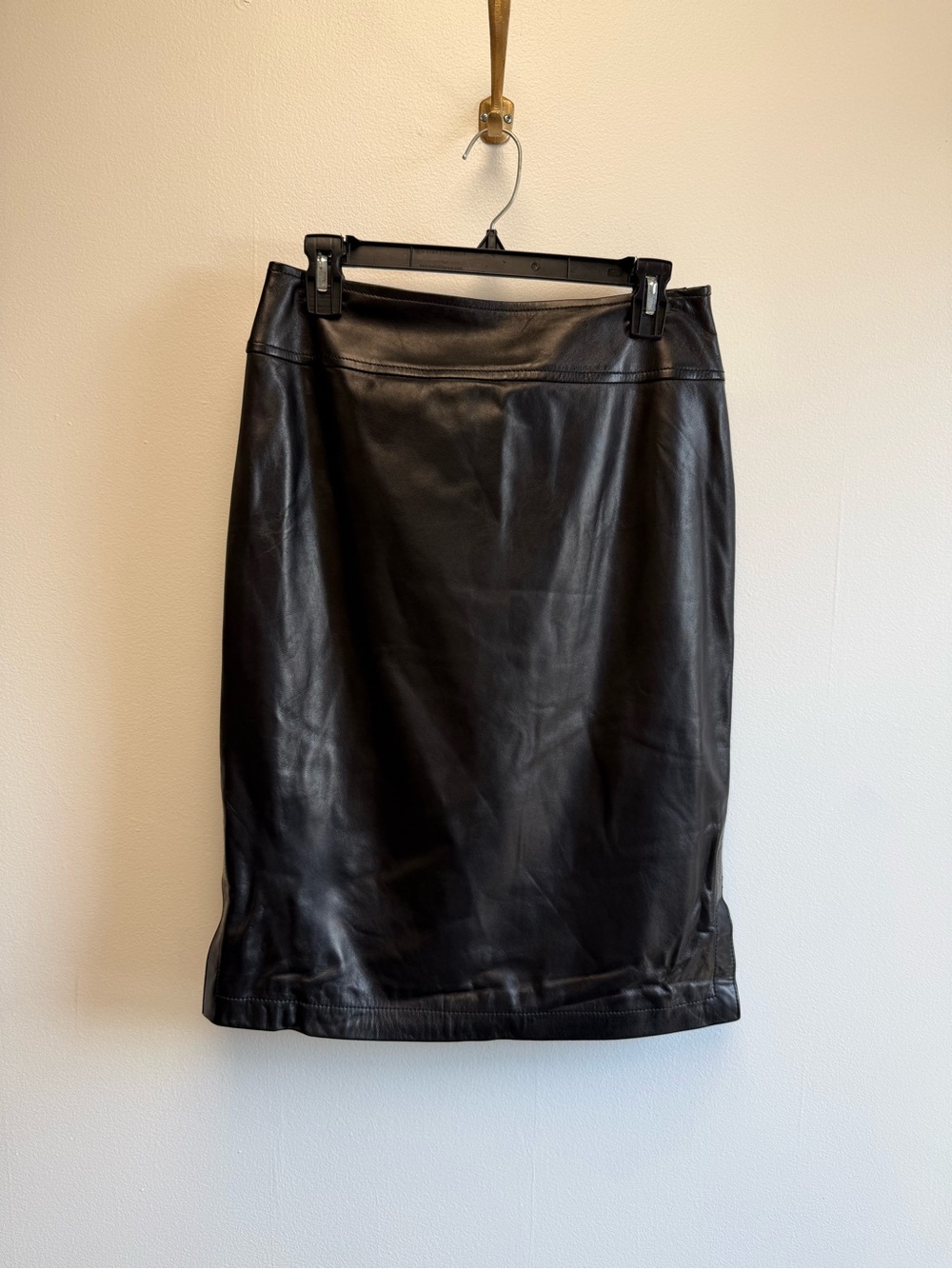 St. John Couture Genuine Leather Black Pencil Skirt Side Slits Marie Gray 6